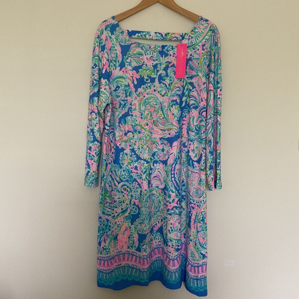 Lilly Pulitzer Ophelia Swing Dress XXL Blue Paisley Multi Dream Team Engineered